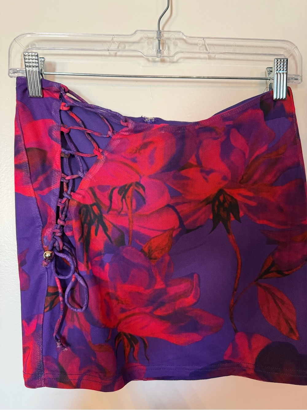 Purple & Red Floral Mini Lace Up Skirt - Picture 7 of 7